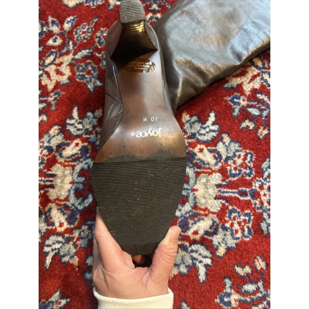 Vintage Joyce California Brown Leather Knee High Boots Block Heel